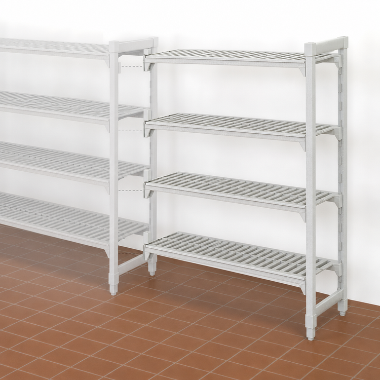Product image #4 for Cambro Camshelving Premium 4-Shelf Vented Polymer Stationary Add-On Shelving Unit, 24" x 60" x 64", Speckled Gray