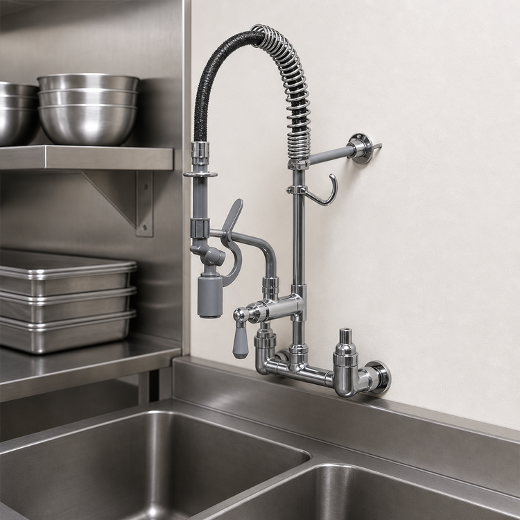 Product image #3 for T&S Brass MPY-8WCN-06-CR Mini Wall-Mount Pre-Rinse Faucet — 8-Inch Centers, 6-Inch Swing Nozzle, Low-Flow Spray Valve