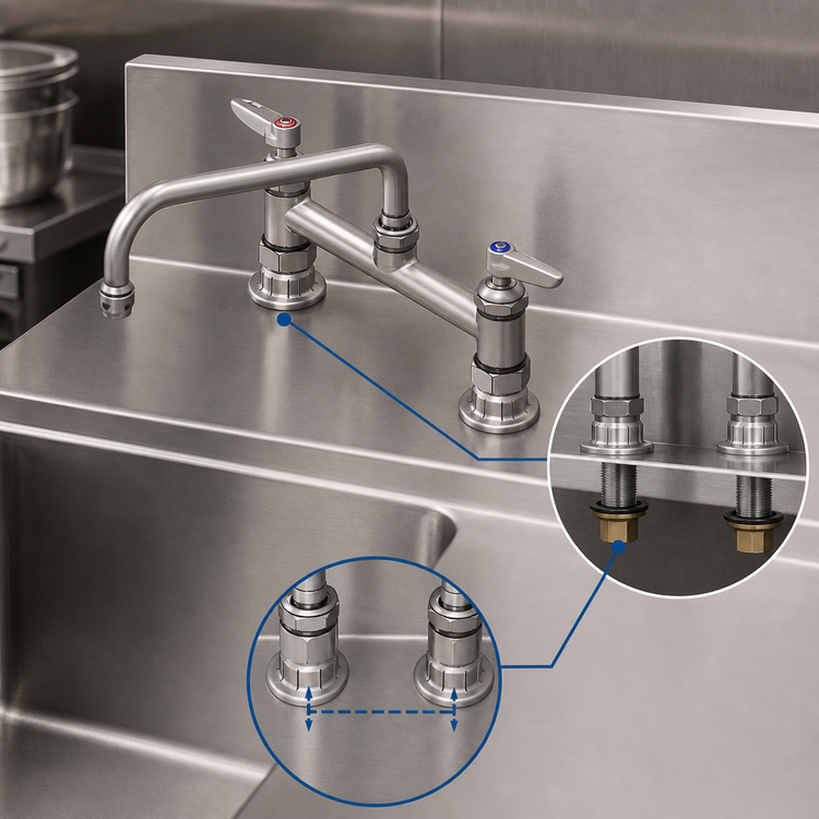 Product image #3 for T&S Brass Double Pantry Deck-Mount Mixing Faucet, 8-Inch Centers, 10-Inch Swing Nozzle