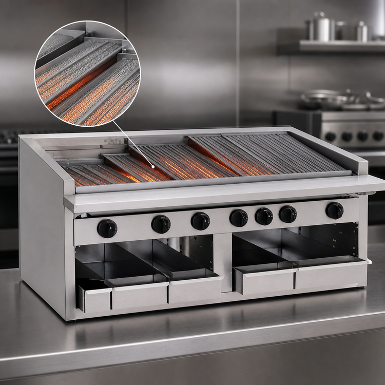 Product image #3 for Dante Series 60-Inch Countertop Gas Radiant Charbroiler with Free-Floating Round Rod Top Grate