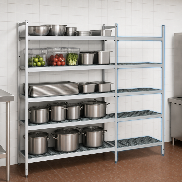 Product image #3 for Fermostock 5-Tier Polymer Shelving Unit Expansion Kit, 38 x 18 x 83 Inches, 800 lb. Shelf Capacity
