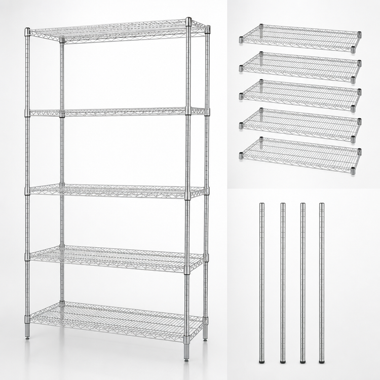 Product image #3 for Quantum 36" x 36" x 63" Chrome Plated Wire Shelving Starter Kit with 5 Shelves