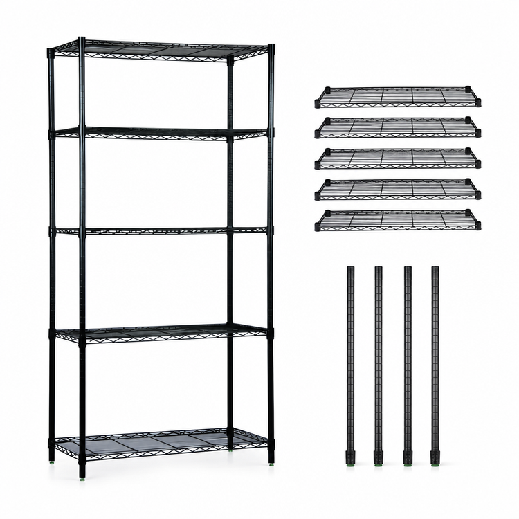 Product image #3 for Quantum 24"W x 24"D x 63"H Wire Shelving Starter Kit with 5 Shelves, Black Epoxy Antimicrobial Finish