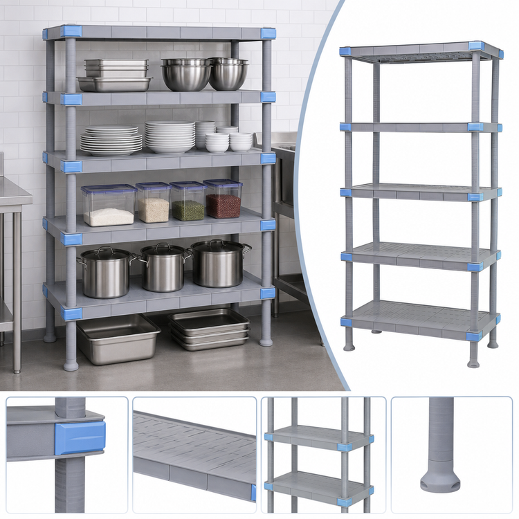 Product image #3 for Quantum Millenia 36"W x 18"D x 74"H Stationary Polymer Shelving Starter Unit with 5 Solid Shelves