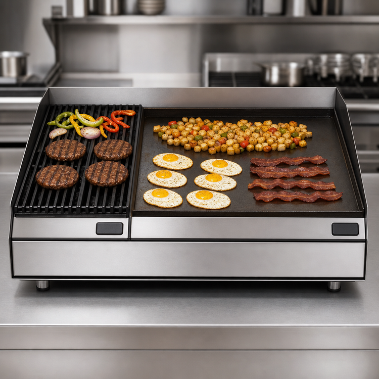 Product image #3 for Comstock-Castle 42 Inch Countertop Gas Char-Broiler/Griddle Combination with 30 Inch Griddle and 12 Inch Broiler, 105,000 BTU