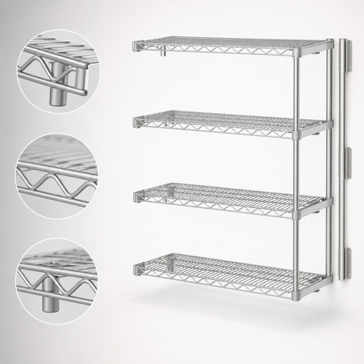 Product image #3 for Eagle Group 4-Tier Add-On Wire Shelving Unit with QuadTruss, 72"W x 21"D x 63"H, Stainless Steel Finish