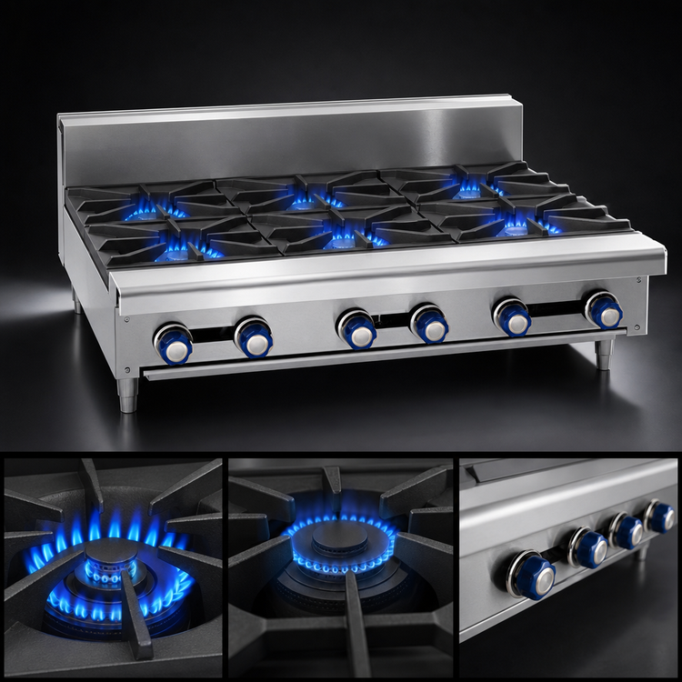 Product image #3 for Imperial 36-Inch Countertop Gas Hot Plate with 3 Open Burners and 3 Step-Up Burners