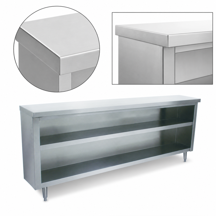 Product image #3 for Advance Tabco Stainless Steel Dish Cabinet, Open Base with Mid-Shelf, 120"W x 18"D x 35-1/2"H