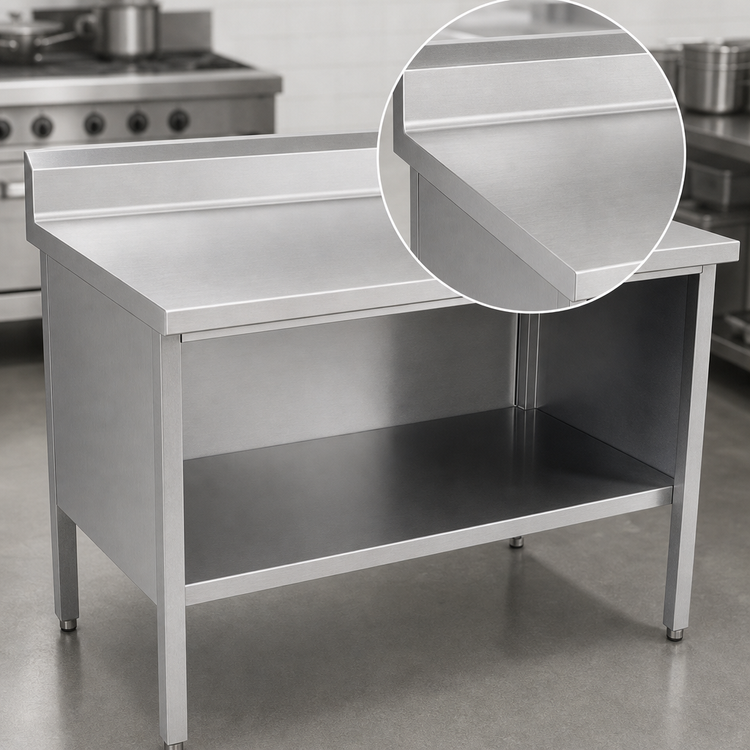 Product image #3 for John Boos Open Front Enclosed Base Work Table, 84 x 24 Inches, 14-Gauge Stainless Steel Top with 5-Inch Backsplash