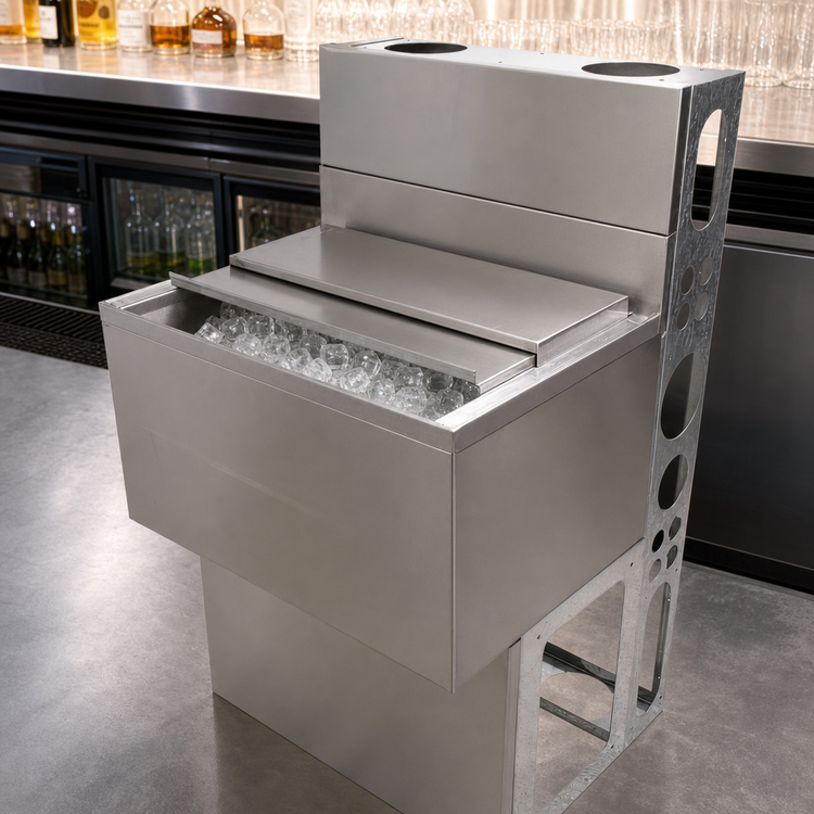 Product image #3 for 24-Inch Stainless Steel Underbar Insulated Ice Bin with Sliding Cover, 66 lb Capacity