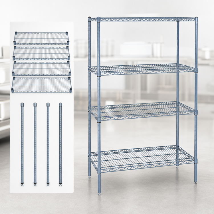 Product image #3 for Quantum Stationary 5-Shelf Wire Shelving Starter Kit, 60"W x 21"D x 63"H, Gray Epoxy Antimicrobial Finish