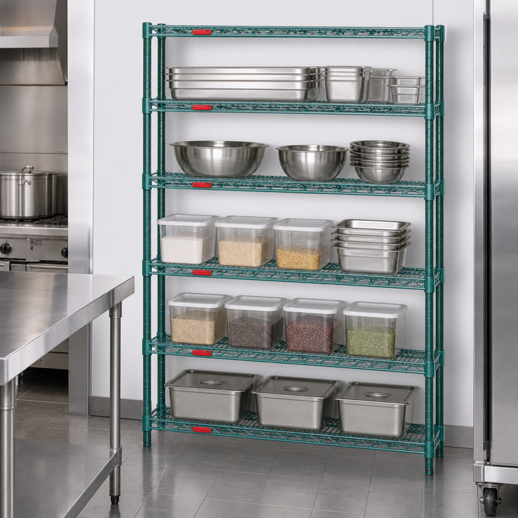 Product image #3 for Eagle Group Valu-Gard 5-Tier Wire Add-On Shelving Unit, 60 x 18 x 86 Inches, Green Epoxy