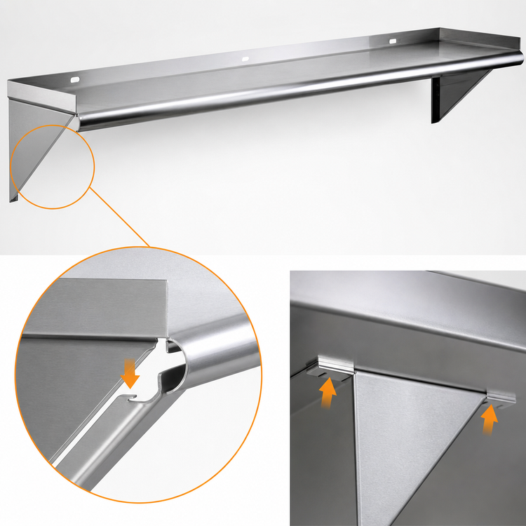 Product image #3 for Eagle Group WS1260TL 60 Inch x 12 Inch Wall-Mounted Tab-Lock Stainless Steel Shelf