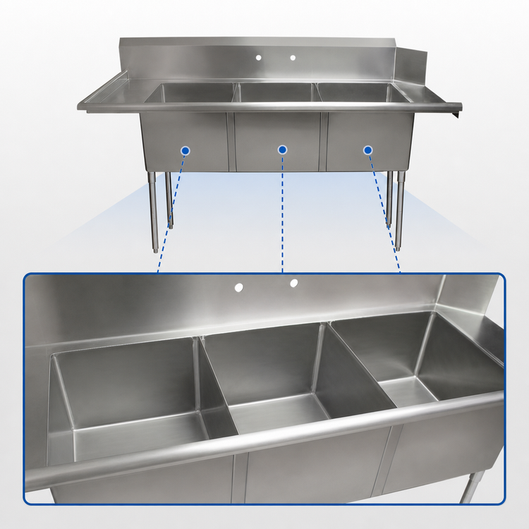 Product image #3 for BK Resources 72-Inch Left-Side Three-Compartment Soiled Dish Table with Sink