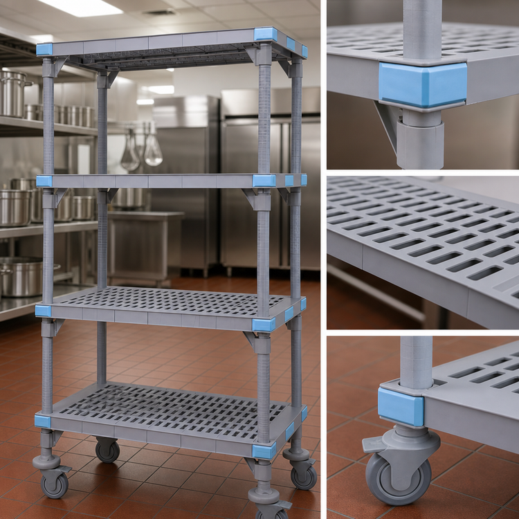Product image #3 for Millenia 4-Shelf Mobile Polymer Shelving Starter Unit, 36W x 18D x 62H
