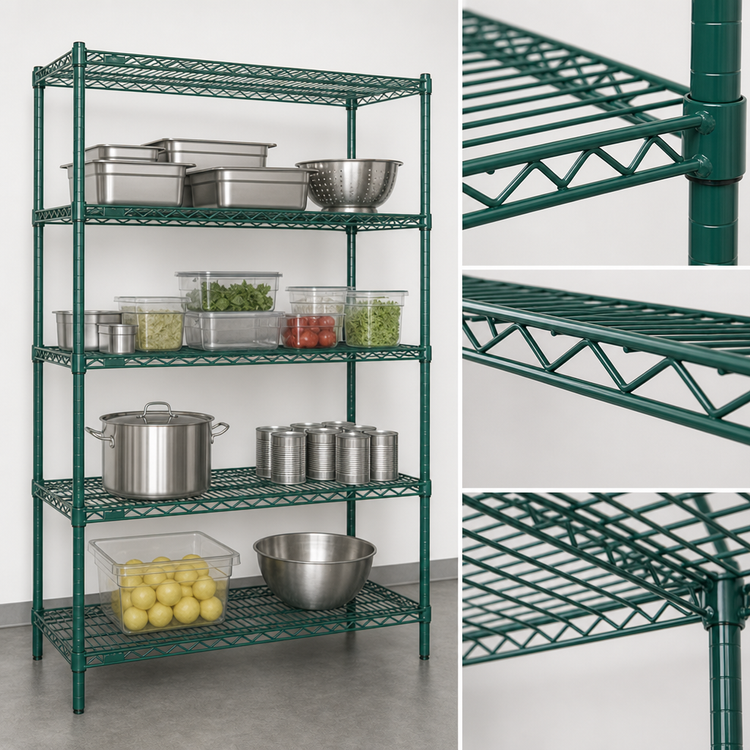 Product image #3 for Redipak 4-Tier Stationary Wire Shelving Unit, 48 x 24 x 74 Inches, Green Epoxy Finish