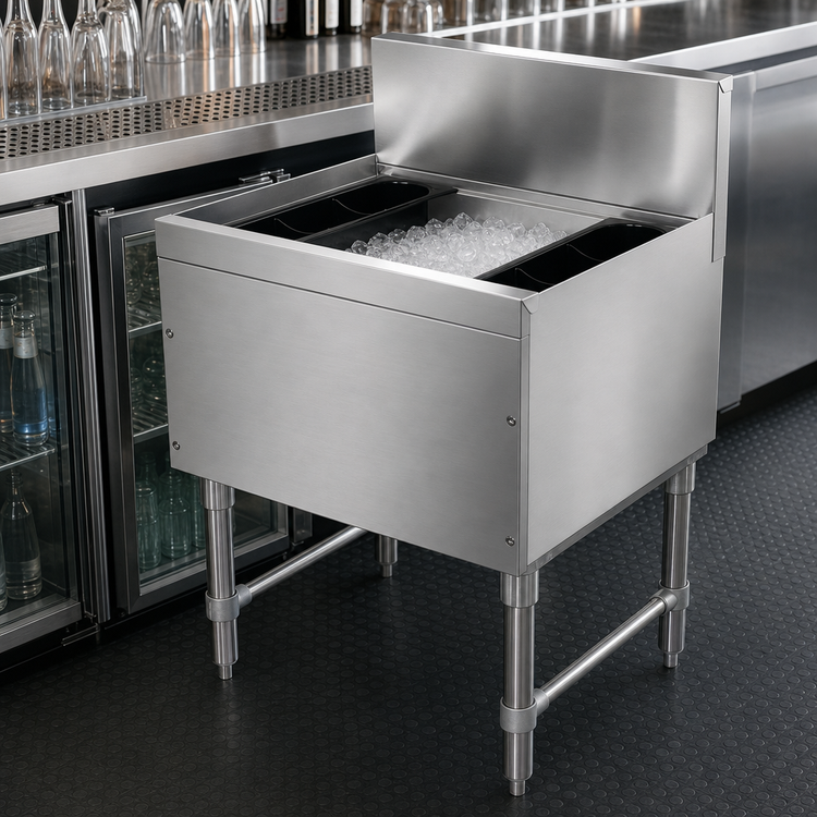 Product image #3 for Prestige 30-Inch Stainless Steel Underbar Ice Chest with 15-Inch Deep Bin and 121 lb Ice Capacity