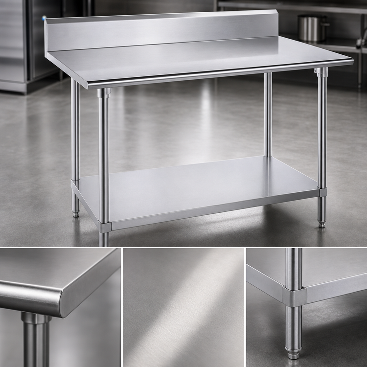 Product image #3 for Advance Tabco 120-Inch x 24-Inch Stainless Steel Work Table with 5-Inch Backsplash and Adjustable Undershelf