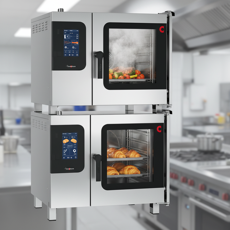 Product image #2 for Convotherm K12 Maxx Pro Stacked Double 6.10 Gas Boilerless Combi Oven School Package with EasyTouch Controls and Disappearing Doors