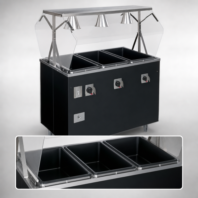 Product image #3 for Vollrath 2-Series Affordable Portable Deluxe 4-Well Mobile Hot Food Station with Breath Guard