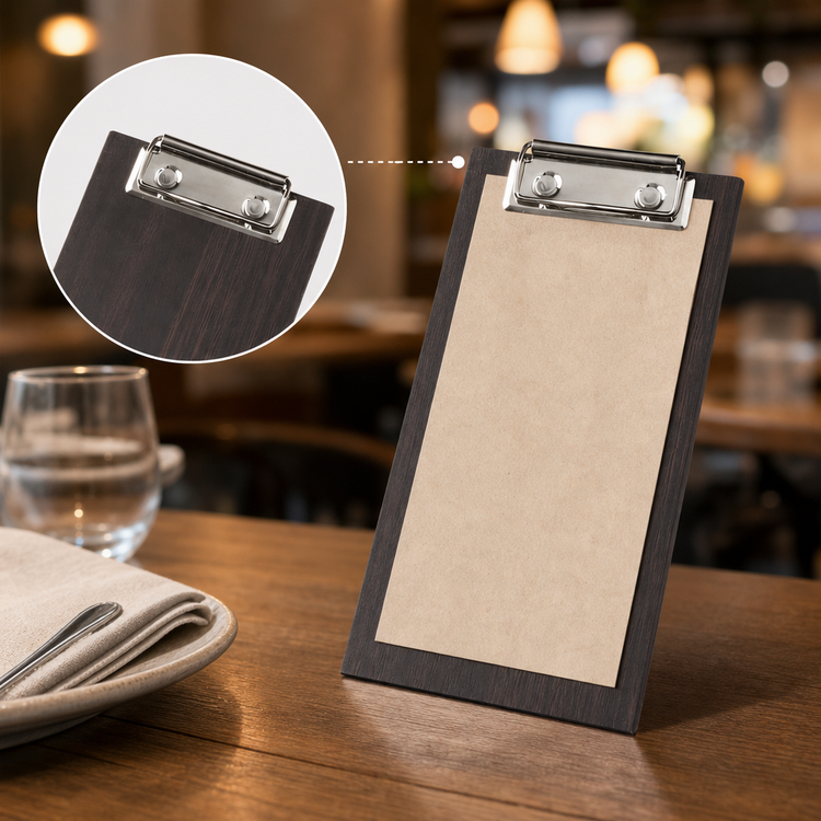 Product image #3 for Espresso Wood Clipboard Tabletop Menu Card Holder, 4 x 8 Inches