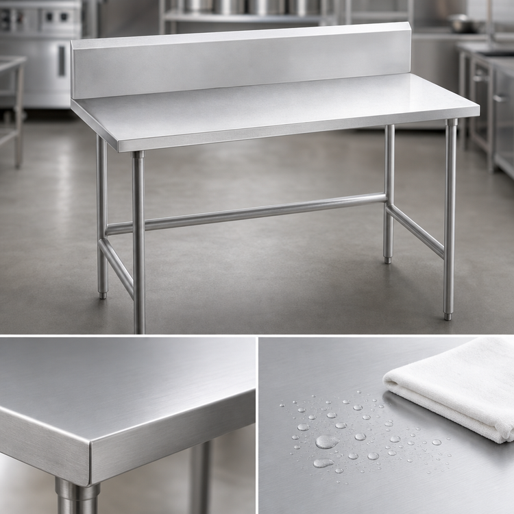 Product image #3 for Advance Tabco 60" W x 36" D 14-Gauge 304 Stainless Steel Open Base Work Table with 10" Backsplash