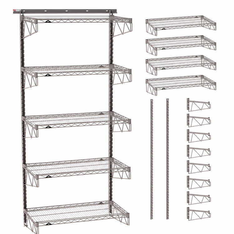 Product image #3 for Metro SmartWall Tall Wall-Mounted Starter Shelving Kit, 5 Wire Shelves, Metroseal Gray