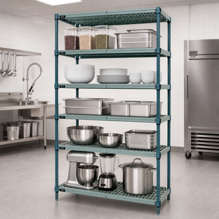 Product image #3 for Stationary 5-Tier Wire Plastic Mat Shelving Unit, 36 x 21 x 63 Inches, Green Epoxy Coated