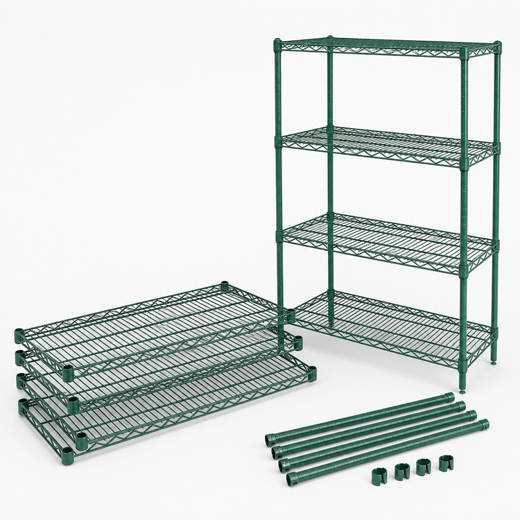 Product image #3 for Quantum 54"W x 24"D x 86"H Wire Shelving Starter Kit, 4 Shelves, Green Epoxy Finish