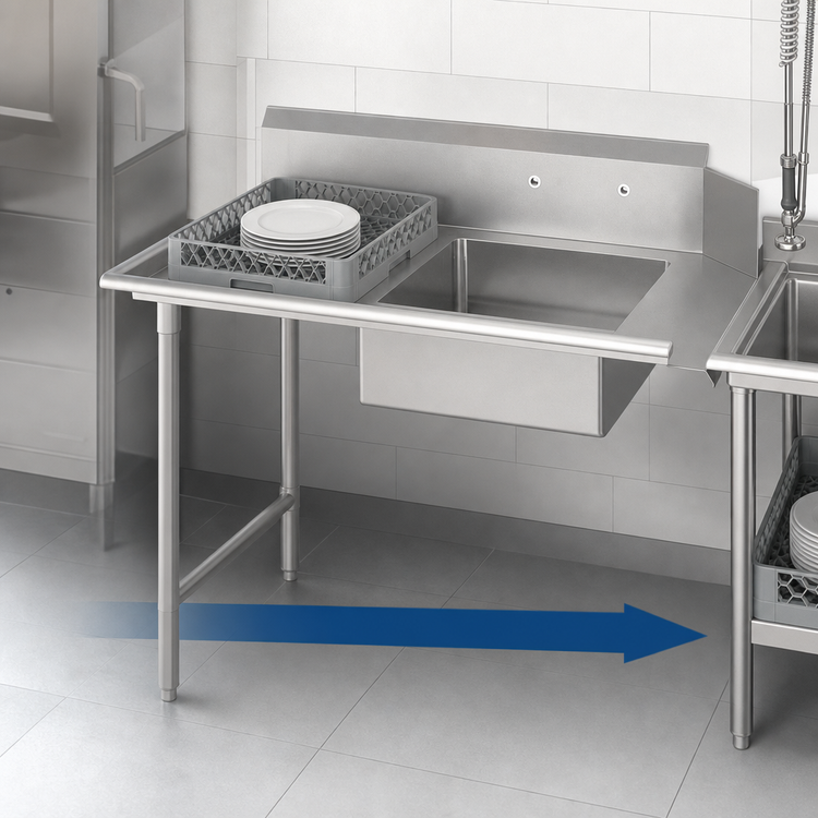Product image #3 for John Boos Pro-Bowl 84-Inch Straight Soiled Dishtable with Left-to-Right Operation and Pre-Rinse Sink Bowl