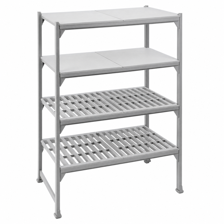 Product image #4 for Cambro Camshelving Premium 18" x 48" 5-Shelf Solid and Vented Polymer Shelf Kit, Speckled Gray