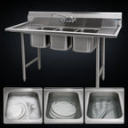 Thumbnail image #3 for Eagle Group 312-12-3-12-X 3-Compartment Convenience Store Sink with Dual Drainboards, 66"W x 27"D, 304 Stainless Steel