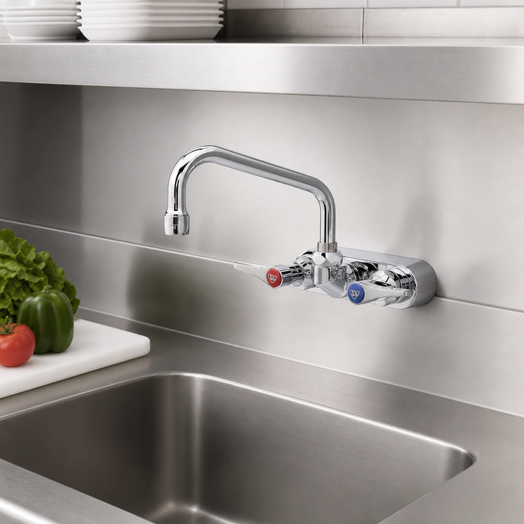 Product image #3 for T&S Brass B-1115-CR Wall-Mount Workboard Faucet with 6-Inch Swivel Spout, 4-Inch Centers, and Cerama Cartridges