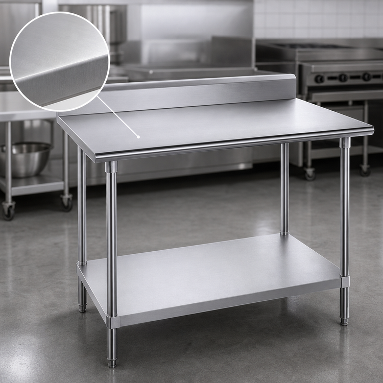 Product image #3 for Advance Tabco 108 Inch x 30 Inch 16 Gauge 430 Stainless Steel Work Table with 5 Inch Backsplash and Adjustable Undershelf