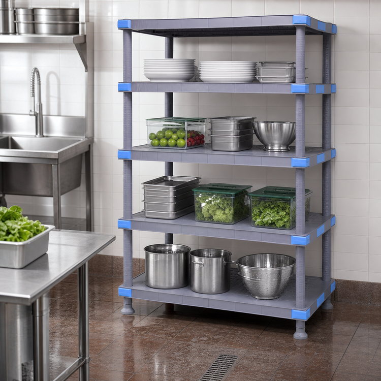 Product image #3 for Quantum Millenia Polymer Shelving Unit with 4 Solid Shelves and Dunnage Stand, 60W x 21D x 62H