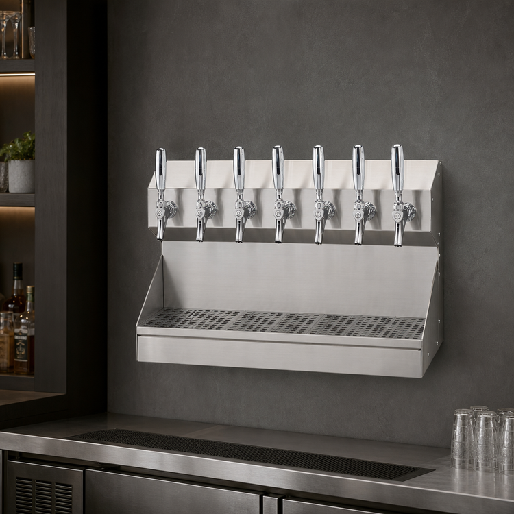 Product image #3 for Kronos 8-Faucet Wall-Mount Glycol-Cooled Draft Tower with Drip Tray, Brushed Stainless Steel