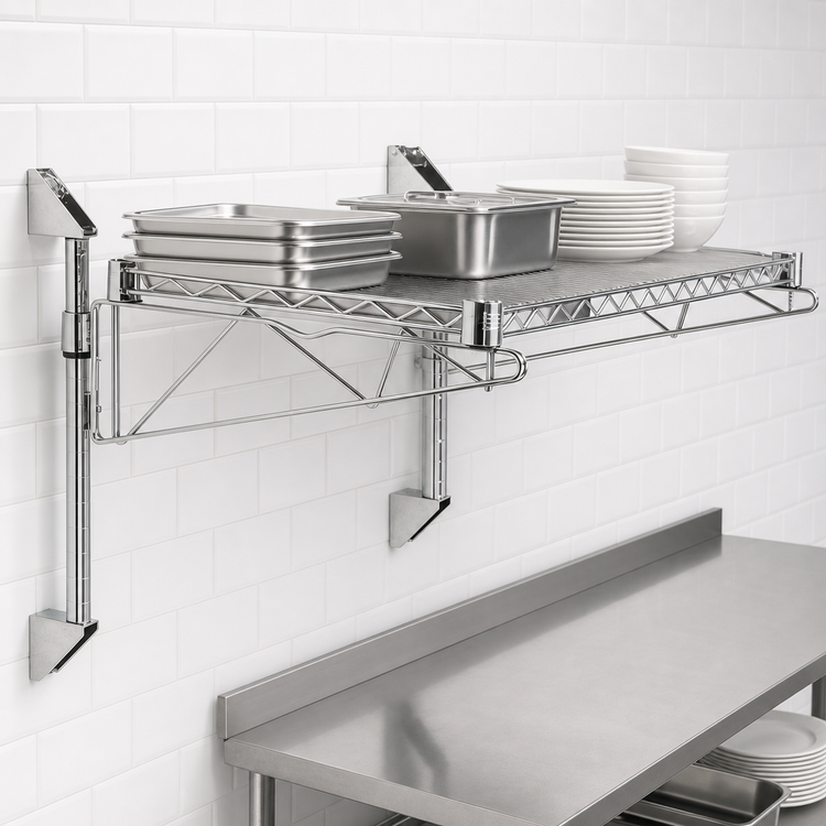 Product image #3 for Quantum Wall-Mount Cantilever Single Wire Shelf, 60 x 24 Inches, Chrome-Plated