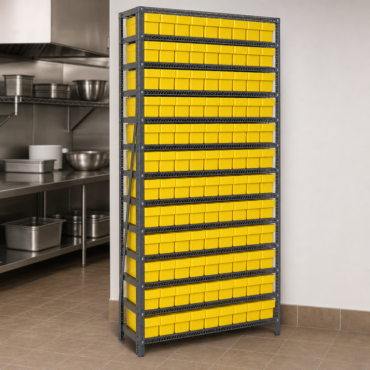 Product image #3 for Heavy-Duty Stationary Wire Shelving Unit, 18"D x 36"W x 75"H, 13 Shelves with 108 Bins