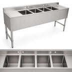 Thumbnail image #3 for Serv-Ware BAR4B72-LR-CWP-V 72-Inch 4-Bowl Stainless Steel Bar Sink with Left and Right Drainboards