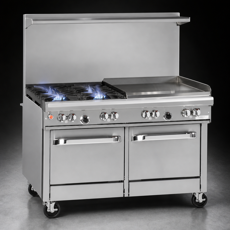 Product image #3 for Southbend Ultimate 48-Inch Gas Restaurant Range with 2 Star/Sauté Burners, 36-Inch Thermostatic Griddle, Standard Oven and Cabinet Base