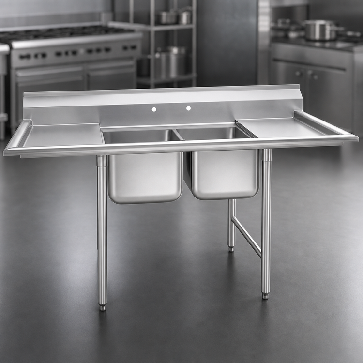 Product image #3 for Eagle Group 314 Series Two-Compartment Stainless Steel Sink with Left Drainboard, 56-5/8 Inch x 27-1/2 Inch