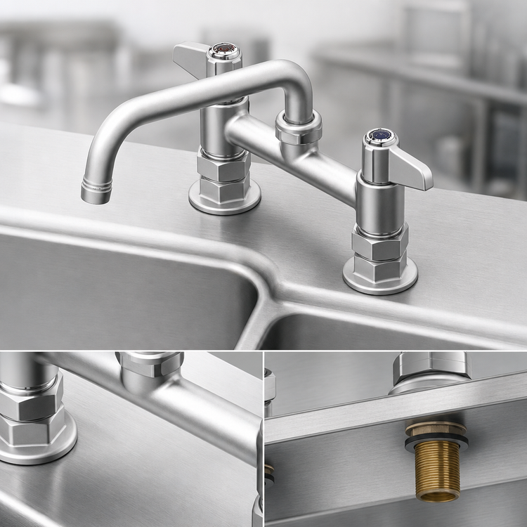 Product image #3 for equip 6" Deck Mount Double Pantry Mixing Faucet with 8" Swing Nozzle