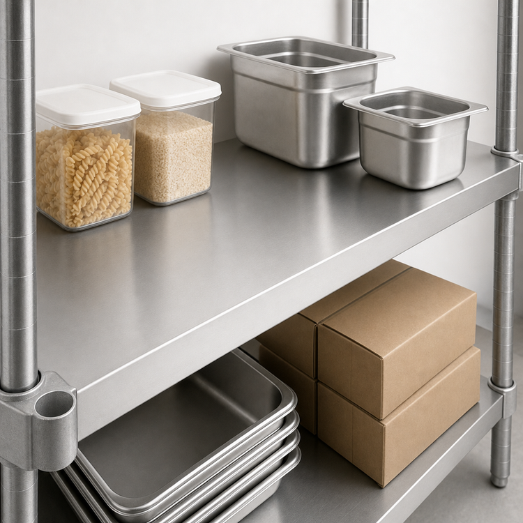 Product image #4 for Eagle Group Quik-Set 48 x 18 Inch Flat Solid Stainless Steel Shelf, Marine Edge, 1,000 lb Capacity