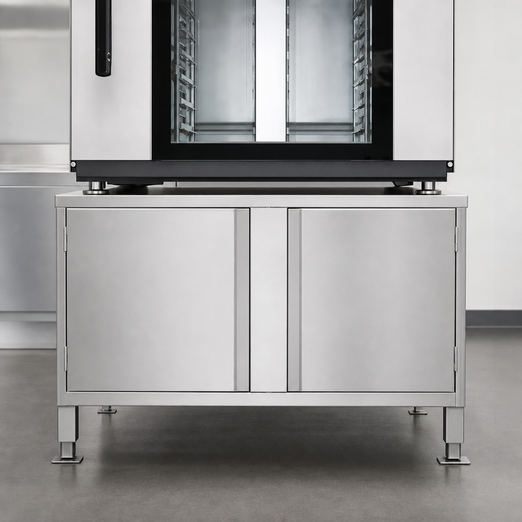 Product image #3 for Convotherm Fully Enclosed Double-Door Stainless Steel Oven Stand with 14 Shelf Rail Pairs for C4 6.10 and 10.10