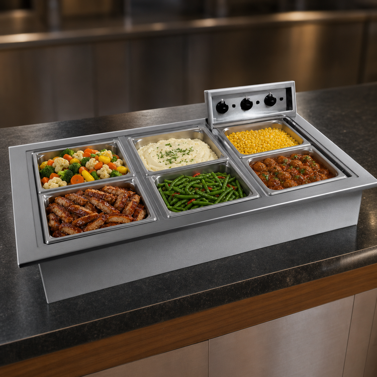 Product image #3 for Delfield N8787-D Drop-In Electric Hot Food Well, 6 Full-Size Pans, Wet/Dry, Individual Infinite Controls