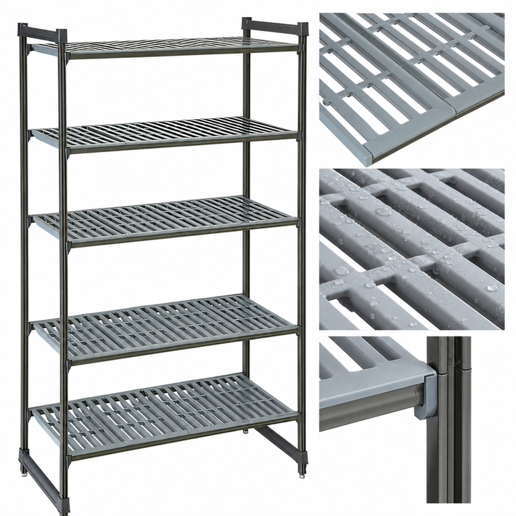 Product image #3 for Cambro Camshelving Basics Plus 5-Tier Stationary Vented Polymer Shelving Starter Unit, 18 x 48 x 72 Inches, Brushed Graphite