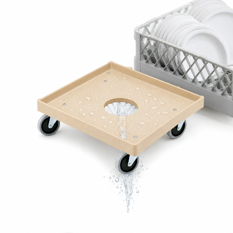 Product image #4 for Vollrath 20 x 20-Inch Plastic Dish Rack Dolly with Center Drain Hole and 4 Swivel Casters
