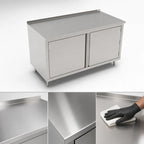 Thumbnail image #3 for John Boos 4CH6R1.5-3660 60" x 36" Enclosed Stainless Steel Work Table with Hinged Doors, 16-Gauge 300 Series Top and 1-1/2" Rear Riser