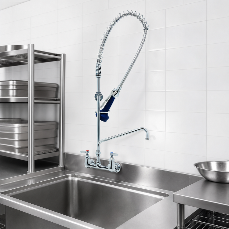 Product image #3 for EasyInstall Wall-Mount Pre-Rinse Unit with Add-On Faucet, 14-Inch Swing Nozzle and 0.65 GPM Spray Valve