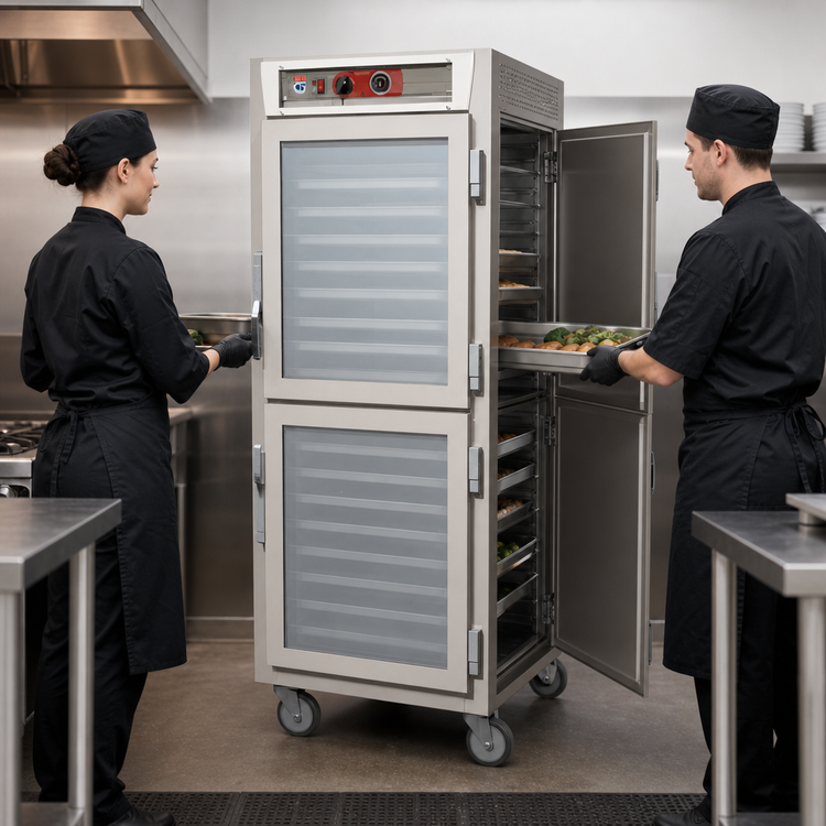 Product image #3 for Metro C5 6 Series Full-Height Mobile Pass-Thru Heated Holding Cabinet with Dutch Double-Pane Tempered Glass Front Door and Dutch Solid Rear Door